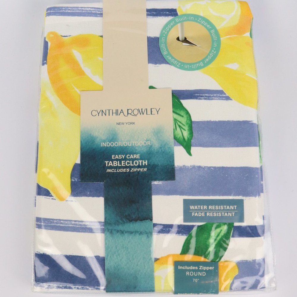 Cynthia Rowley Round 70" Tablecloth Lemon Stripe